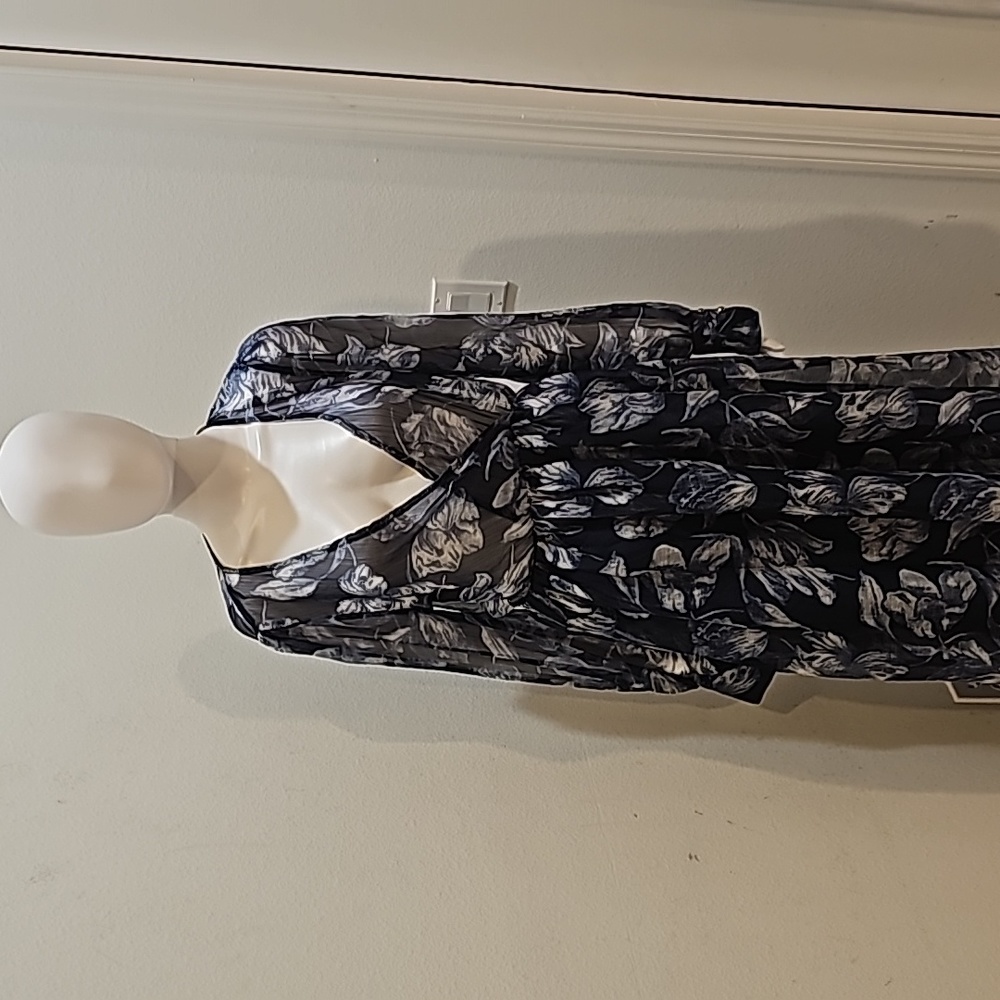 Ever After Chiffon Dres Blue White Floral-Print Size L Dressy